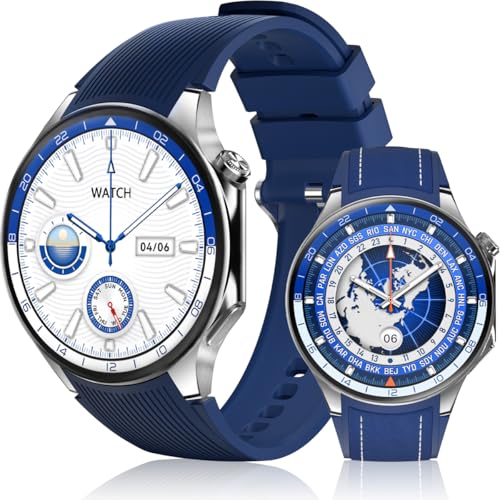 スマートウォッチ 丸型 メンズ 1.43インチAMOLEDディスプレイ 【2種ベルト付き 常時表示】 smart watch Bluetooth5.3通話 音声アシスタント 着信通知 Line アプリ通知 文字盤設定 100種類スポーツモード 天気予報 音楽コントロール コンパス搭載 IP68防水 長持ちバッテリー iPhone アンドロイド対応 日本語説明書付き